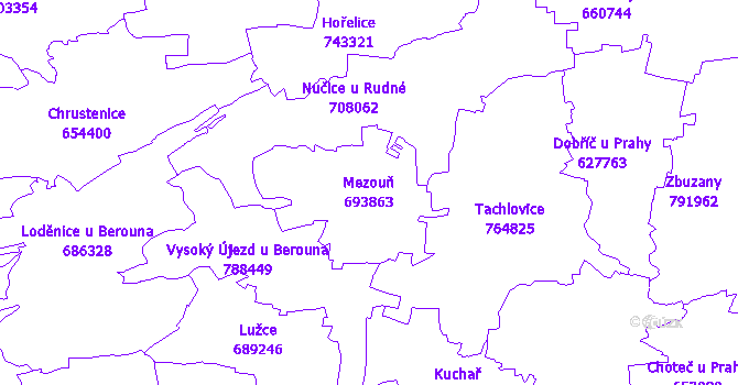 Katastrální mapa Mezouň - přehledová mapa katastrálního území