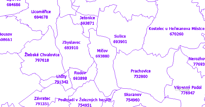Katastrální mapa Míčov - přehledová mapa katastrálního území