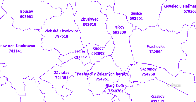 Katastrální mapa Rudov - přehledová mapa katastrálního území