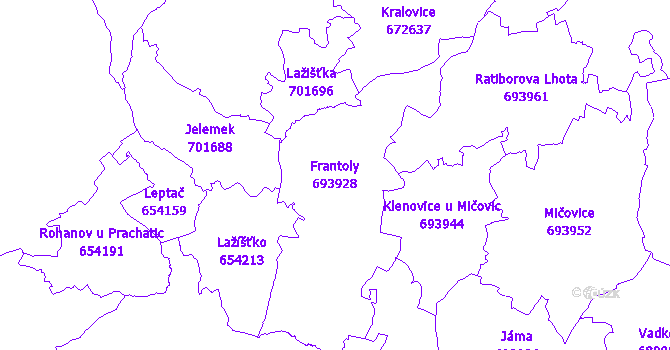 Katastrální mapa Frantoly - přehledová mapa katastrálního území