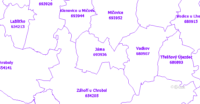 Katastrální mapa Jáma - přehledová mapa katastrálního území