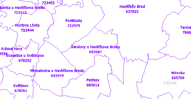 Katastrální mapa Šmolovy u Havlíčkova Brodu - přehledová mapa katastrálního území