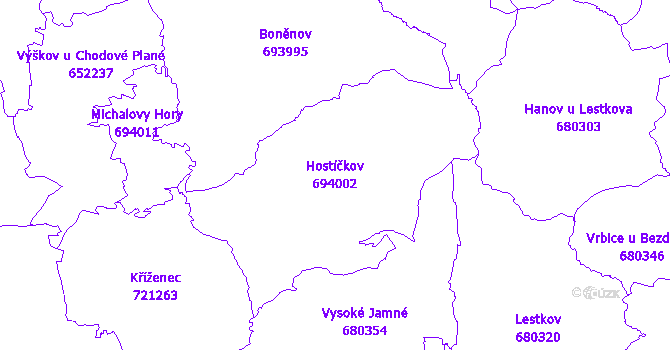 Katastrální mapa Hostíčkov - přehledová mapa katastrálního území