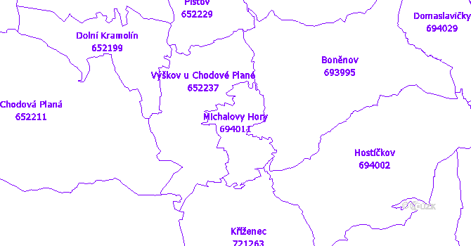 Katastrální mapa Michalovy Hory - přehledová mapa katastrálního území