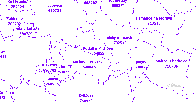 Katastrální mapa Podolí u Míchova - přehledová mapa katastrálního území