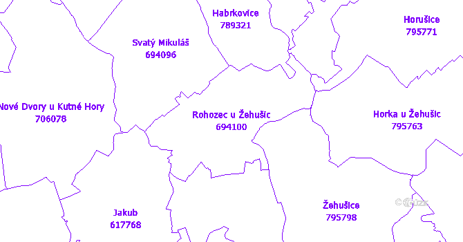 Katastrální mapa Rohozec u Žehušic - přehledová mapa katastrálního území