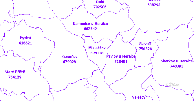 Katastrální mapa Mikulášov - přehledová mapa katastrálního území