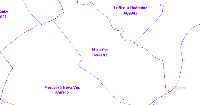 Katastrální mapa Mikulčice - přehledová mapa katastrálního území