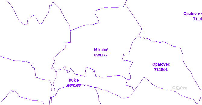 Katastrální mapa Mikuleč - přehledová mapa katastrálního území