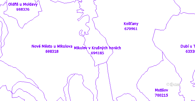 Katastrální mapa Mikulov v Krušných horách - přehledová mapa katastrálního území