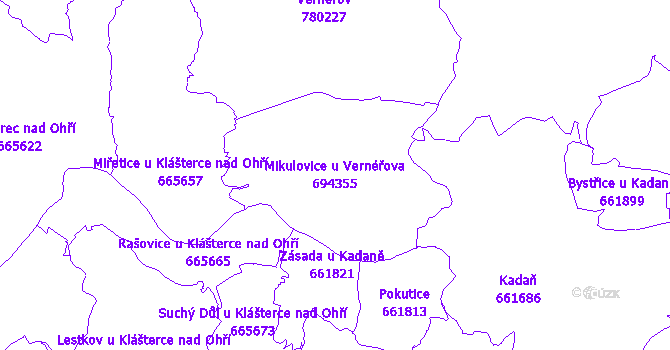 Katastrální mapa Mikulovice u Vernéřova - přehledová mapa katastrálního území