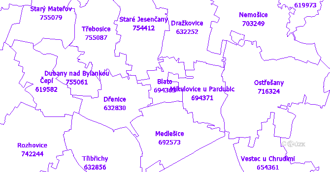 Katastrální mapa Blato - přehledová mapa katastrálního území