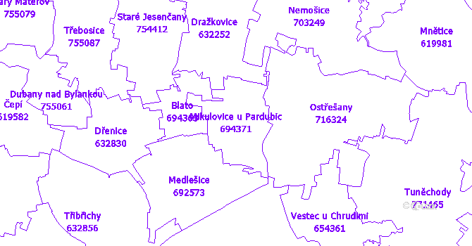 Katastrální mapa Mikulovice u Pardubic - přehledová mapa katastrálního území