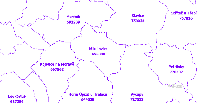 Katastrální mapa Mikulovice - přehledová mapa katastrálního území