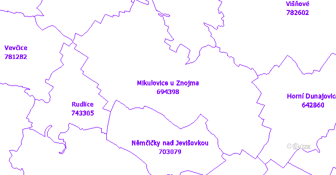Katastrální mapa Mikulovice u Znojma - přehledová mapa katastrálního území