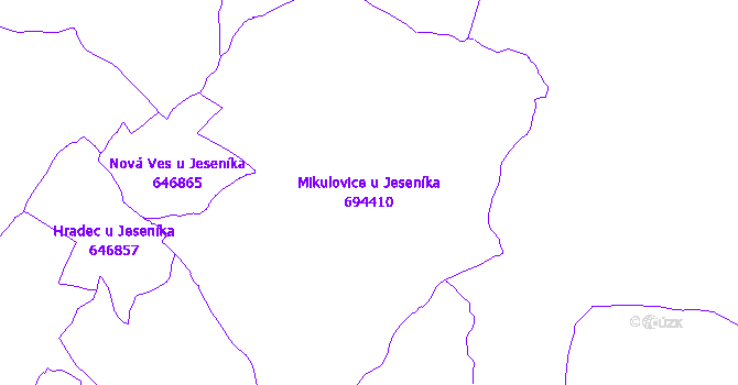 Katastrální mapa Mikulovice u Jeseníka - přehledová mapa katastrálního území