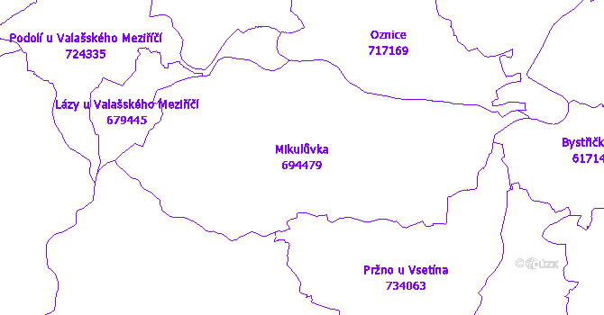Katastrální mapa Mikulůvka - přehledová mapa katastrálního území