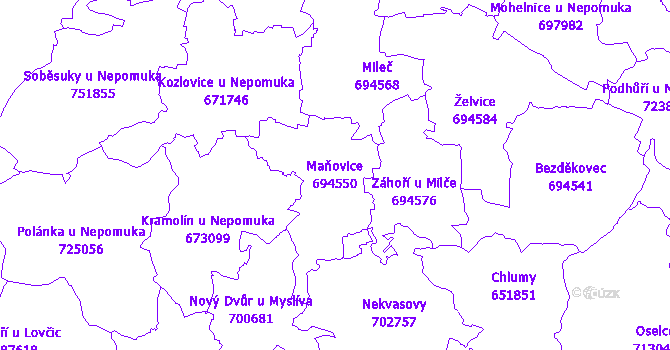 Katastrální mapa Maňovice - přehledová mapa katastrálního území