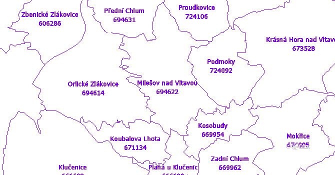 Katastrální mapa Milešov nad Vltavou