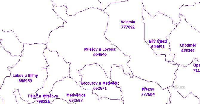Katastrální mapa Milešov u Lovosic - přehledová mapa katastrálního území