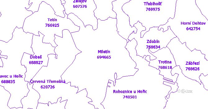Katastrální mapa Miletín - přehledová mapa katastrálního území