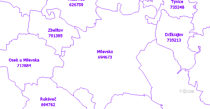 Katastrální mapa Milevsko - přehledová mapa katastrálního území