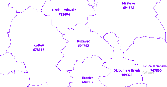 Katastrální mapa Rukáveč - přehledová mapa katastrálního území