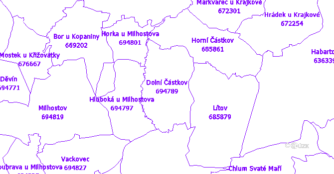 Katastrální mapa Dolní Částkov - přehledová mapa katastrálního území