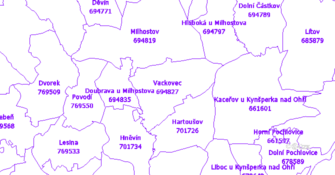 Katastrální mapa Vackovec - přehledová mapa katastrálního území