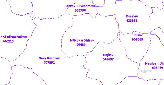 Katastrální mapa Milíčov u Jihlavy - přehledová mapa katastrálního území