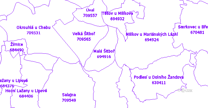 Katastrální mapa Malá Šitboř - přehledová mapa katastrálního území