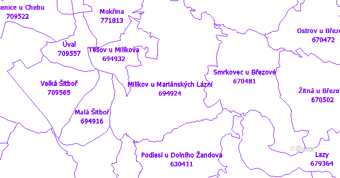 Katastrální mapa Milíkov u Mariánských Lázní - přehledová mapa katastrálního území