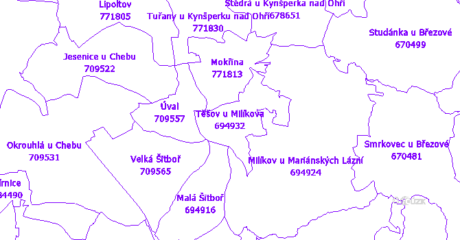 Katastrální mapa Těšov u Milíkova