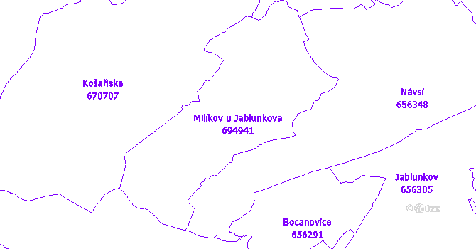 Katastrální mapa Milíkov u Jablunkova - přehledová mapa katastrálního území