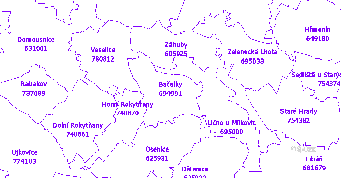 Katastrální mapa Bačalky - přehledová mapa katastrálního území