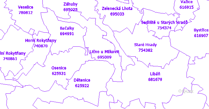 Katastrální mapa Lično u Milkovic - přehledová mapa katastrálního území