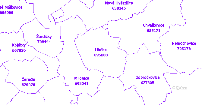Katastrální mapa Uhřice - přehledová mapa katastrálního území