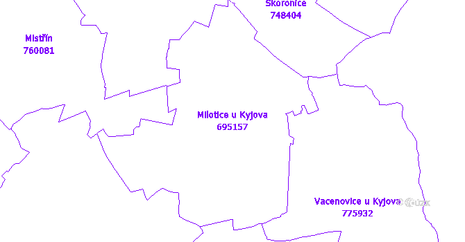 Katastrální mapa Milotice u Kyjova - přehledová mapa katastrálního území