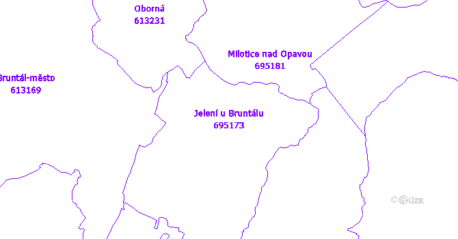 Katastrální mapa Jelení u Bruntálu - přehledová mapa katastrálního území