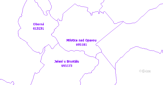 Katastrální mapa Milotice nad Opavou - přehledová mapa katastrálního území