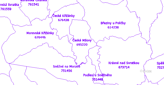Katastrální mapa České Milovy - přehledová mapa katastrálního území