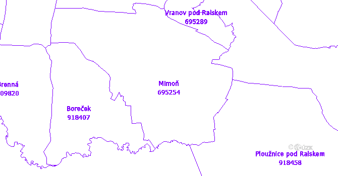 Katastrální mapa Mimoň - přehledová mapa katastrálního území