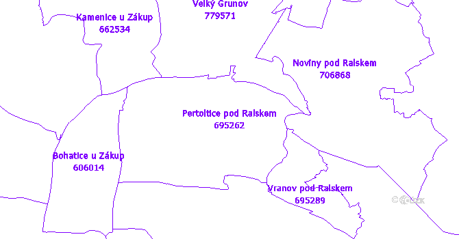 Katastrální mapa Pertoltice pod Ralskem - přehledová mapa katastrálního území
