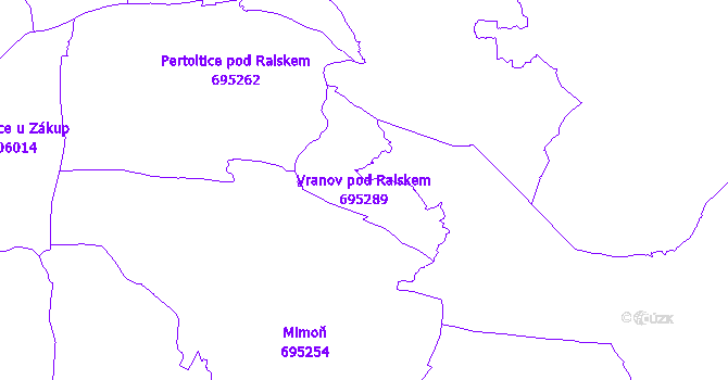 Katastrální mapa Vranov pod Ralskem - přehledová mapa katastrálního území