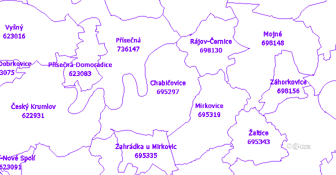 Katastrální mapa Chabičovice - přehledová mapa katastrálního území