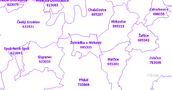 Katastrální mapa Zahrádka u Mirkovic - přehledová mapa katastrálního území