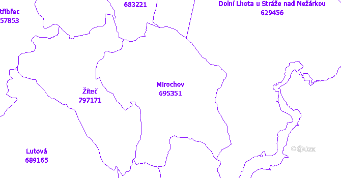 Katastrální mapa Mirochov - přehledová mapa katastrálního území