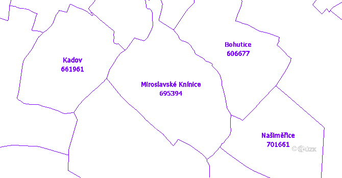 Katastrální mapa Miroslavské Knínice - přehledová mapa katastrálního území