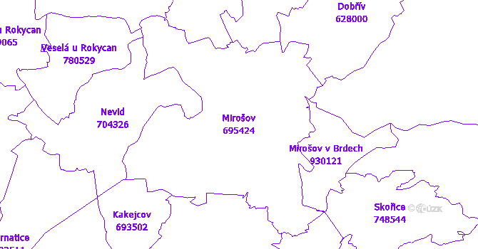 Katastrální mapa Mirošov - přehledová mapa katastrálního území