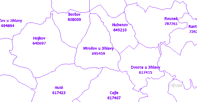 Katastrální mapa Mirošov u Jihlavy - přehledová mapa katastrálního území